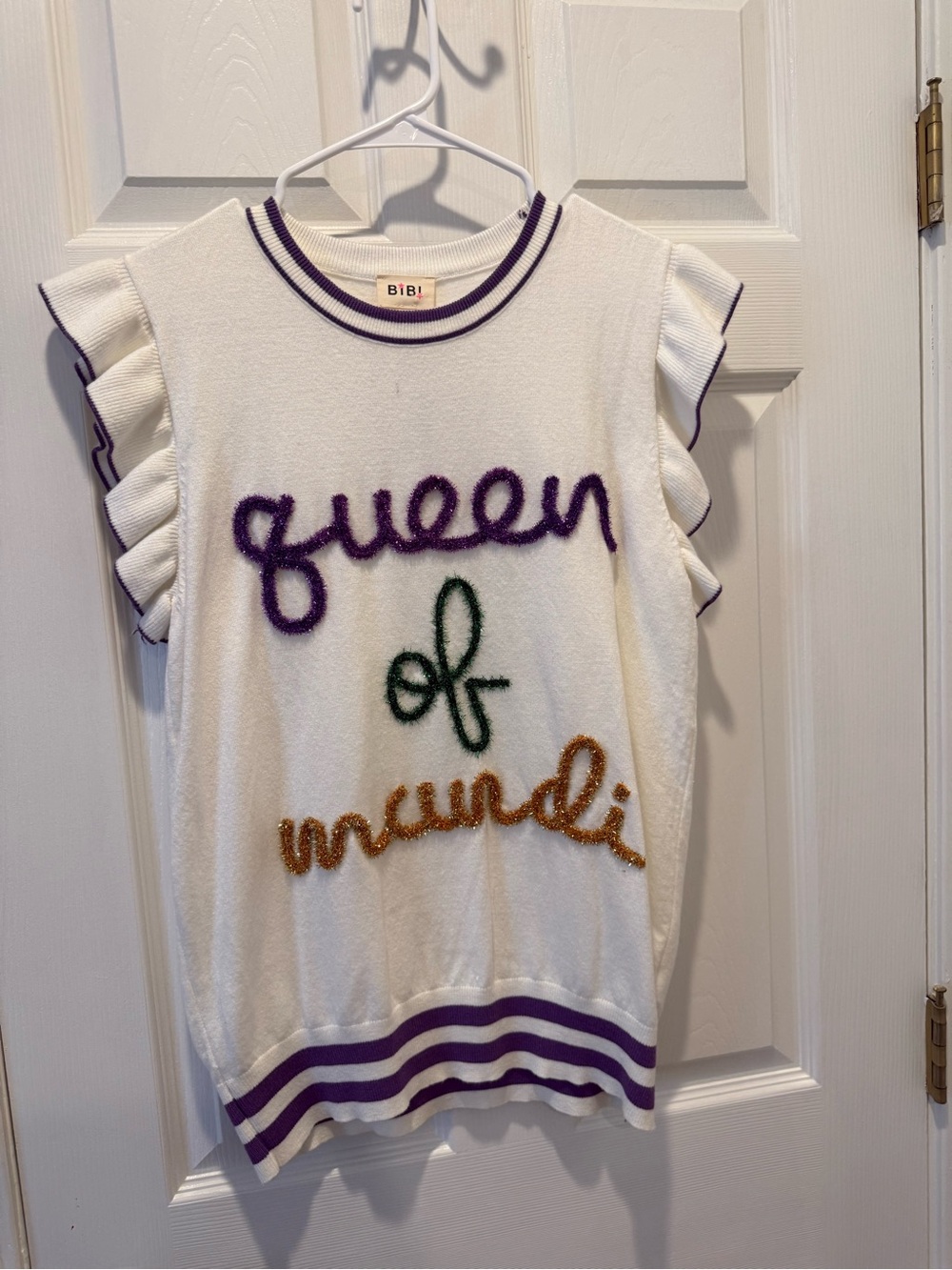 BiBi White Knit Top QUEEN OF MARDI GRAS